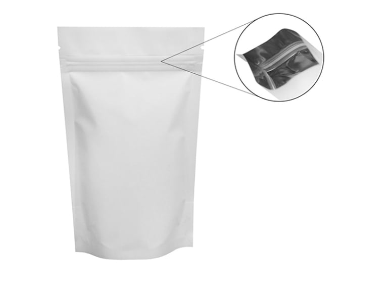 Stand-up pouch with a regular press-to-close resealable zipper, close-up of the zipper track